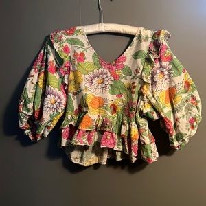 Balloon Puff Sleeve Crop Passionflower blouse